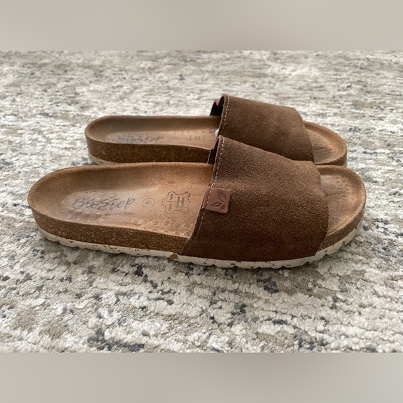 BioStep Suede Slip On Sandals Brown Cork Made Spain - Picture 4 of 7